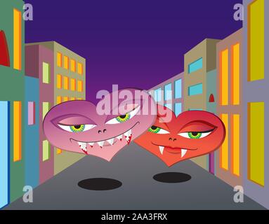 Vampire hearts walking down the street Stock Vector