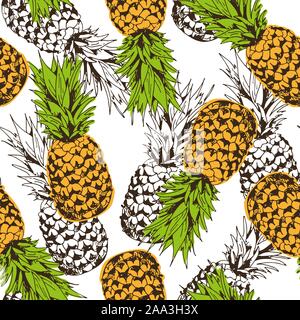 Pineapple vector seamless pattern, tropical background Stock Vector
