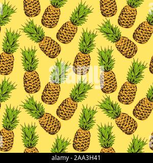 Pineapple vector seamless pattern, tropical background Stock Vector