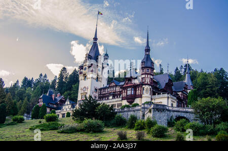 Peles Castle is situated in the Carpathian Mountains, Sinaia.  It's a beautiful piece of art. Stock Photo