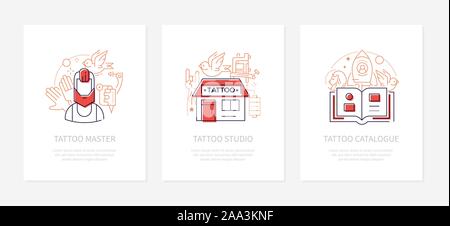 Tattoo studio - vector line design style banners set Stock Vector