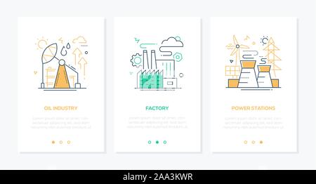 Manufacturing concept - line design style banners set Stock Vector