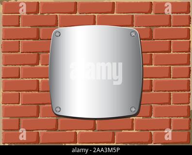 Metal shield on the brick wall Stock Vector
