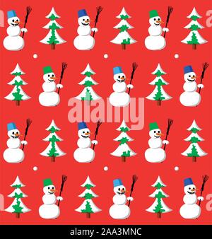 Snowman and fir seamless pattern Stock Vector