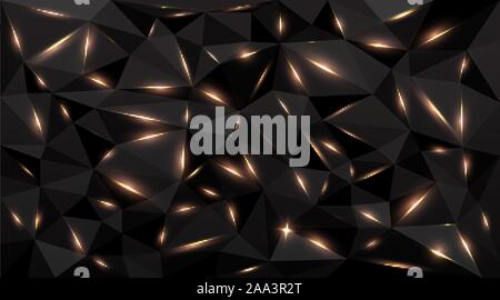 Low poly black dark-grey abstract background, polygonal shapes background triangles mosaic, for web and print, dark crystals backdrop with purple blue Stock Vector