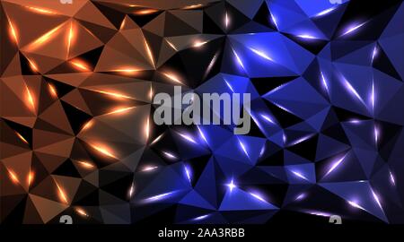 Low poly black dark-grey abstract background, polygonal shapes background triangles mosaic, for web and print, dark crystals backdrop with purple blue Stock Vector