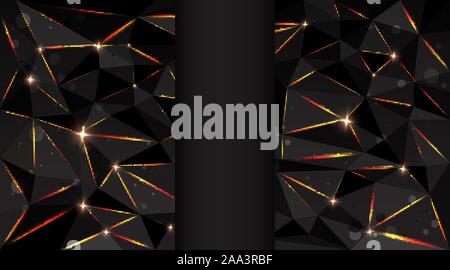Low poly black dark-grey abstract background, polygonal shapes background triangles mosaic, for web and print, dark crystals backdrop with purple blue Stock Vector