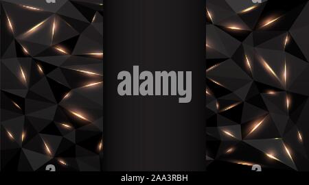 Low poly black dark-grey abstract background, polygonal shapes background triangles mosaic, for web and print, dark crystals backdrop with purple blue Stock Vector