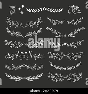 Floral doodle set in sketch style, vector hand drawn art collection for decorative design Stock Vector