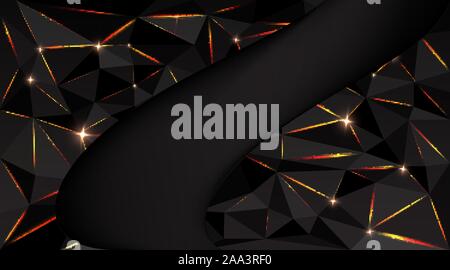 Low poly black dark-grey abstract background, polygonal shapes background triangles mosaic, for web and print, dark crystals backdrop with purple blue Stock Vector
