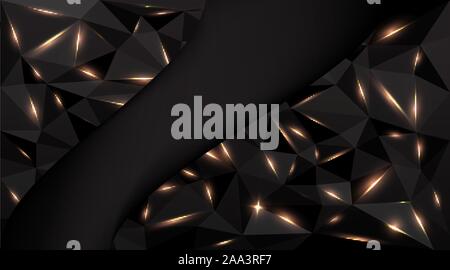 Low poly black dark-grey abstract background, polygonal shapes background triangles mosaic, for web and print, dark crystals backdrop with purple blue Stock Vector