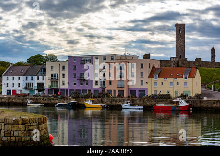 Cathedral ruins and harbour waterfront, St Andrews, Scotland, United Kingdom Stock Photo