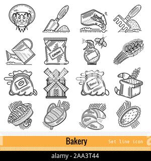 Big set of All Steps of Bakery Product Outline Web Icons Stock Vector