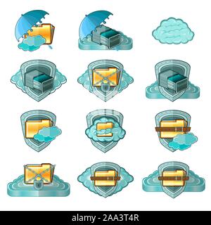 clouds web icons safe information set shield umbrella lock safe Stock Vector