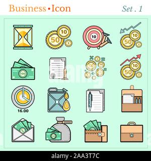 set line icons with flat design elements of business and finance Stock Vector