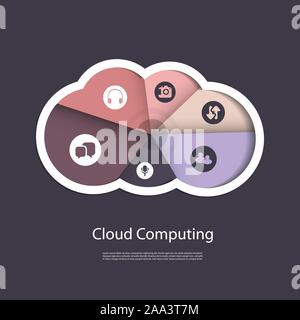 Colorful Abstract Cloud Shaped Pie Chart  - IT Business or Cloud Computing Concept Design Illustration in Freely Scalable and Editable Vector Format Stock Vector