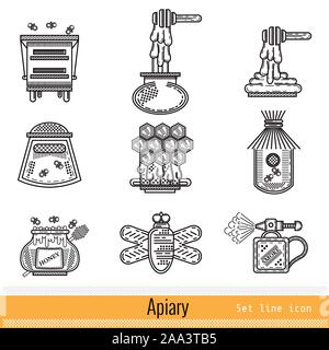 Set of apiary roduct outline web icons Stock Vector