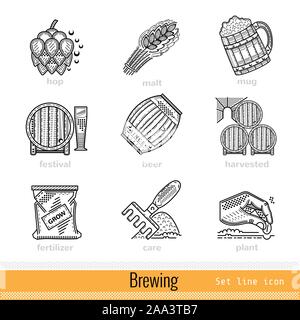 Set of All Steps of Brewing Outline Web Icons Stock Vector