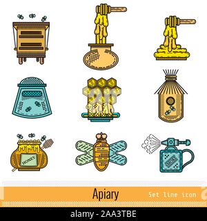 Set of apiary roduct outline web color icons Stock Vector
