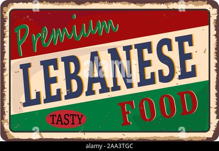 Lebanese cuisine grunge rusty metal sign on white, vector illustration Stock Vector