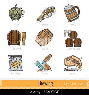 Set of All Steps of Brewing Outline Color Web Icons Stock Vector