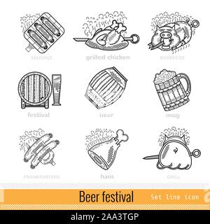 Set of Beer Festival Outline Web Icon Stock Vector