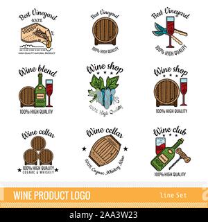 Set of color line logo for wine producting and using isolated on white Stock Vector