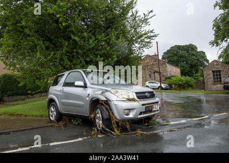 Flood damage around Reeth, North Yorkshire, after a cloudburst in Arkengarthdale, August 2019. Stock Photo