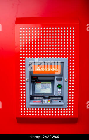 Santander bank cash machine or ATM on outside wall UK Stock Photo