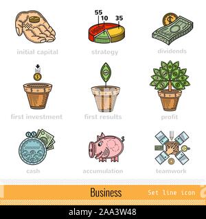Set of Color Busines Outline Web Icons Stock Vector