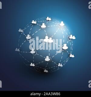 Connected Users World Wide - Abstract Blue Global Social Networks Concept Design Illustration in Freely Scalable and Editable Vector Format Stock Vector