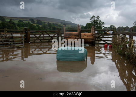 Flood damage around Reeth, North Yorkshire, after a cloudburst in Arkengarthdale, August 2019. Stock Photo