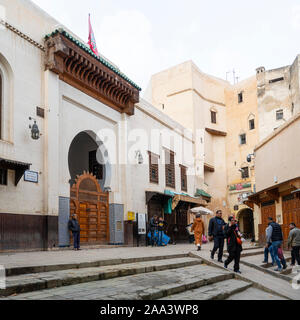 Fez, Morocco. November 9, 2019.   the Al Quaraquiyne library building in the Seffarine square Stock Photo