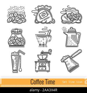 Set of Outline Web Icon. Coffee Time Stock Vector