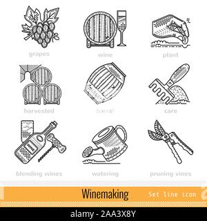Set of Steps of Winemaking Outline Web Icons Stock Vector