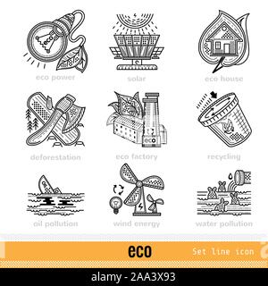 Set of Eco Outline Web Icons Stock Vector