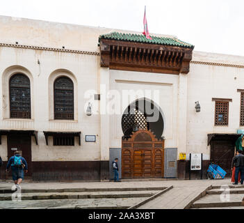 Fez, Morocco. November 9, 2019.   the Al Quaraquiyne library building in the Seffarine square Stock Photo