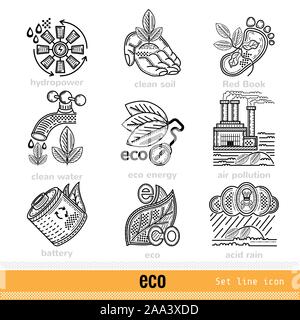 Set of Eco Problems and Decision Outline Web Icons Stock Vector