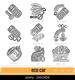 Set of Eco Car Outline Web Icons Stock Vector