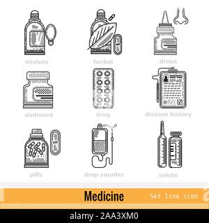 Set of Kinds of Medicine Outline Web Icons Stock Vector