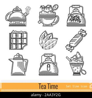 Set of Outline Web Icon. Tea Time Stock Vector