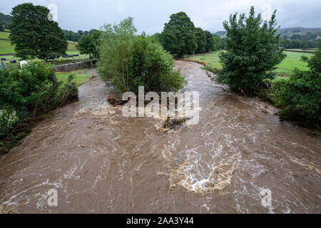 Flood damage around Reeth, North Yorkshire, after a cloudburst in Arkengarthdale, August 2019. Stock Photo