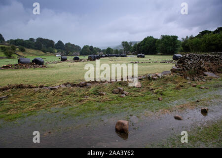 Flood damage around Reeth, North Yorkshire, after a cloudburst in Arkengarthdale, August 2019. Stock Photo