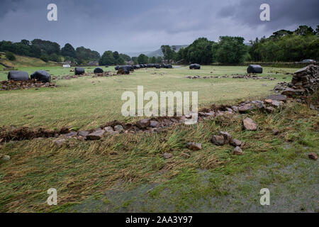 Flood damage around Reeth, North Yorkshire, after a cloudburst in Arkengarthdale, August 2019. Stock Photo