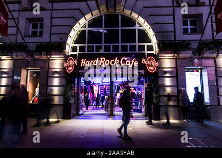 LONDON - NOVEMBER 13, 2019: Hard Rock Cafe in London at night Stock Photo