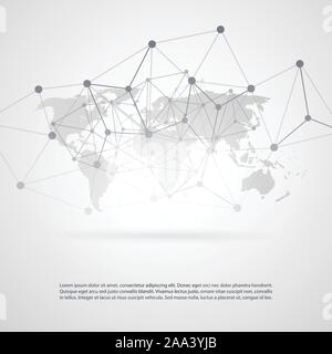 Grey Cloud Computing and Network Connections Concept Design with Transparent Geometric Mesh and World Map - Illustration in Editable Vector Format Stock Vector