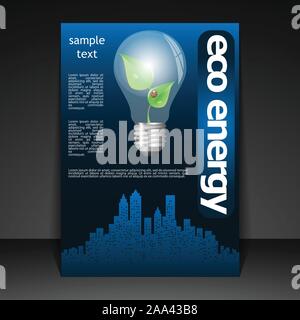 Plant Growing Inside a Light Bulb, Eco Energy - Environmentally Friendly Power Concept Flyer, Folder, Brochure, Leaflet, Document or Book Cover Vector Stock Vector