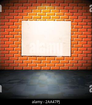 Blank poster on the brick wall Stock Vector