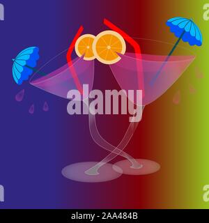 Two cocktails in classic glasses isolated gradient background. Stock Vector