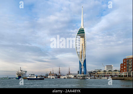 The Spinnaker Tower and Gunwharf Quays at the entrance to Portsmouth Harbour, UK. Stock Photo